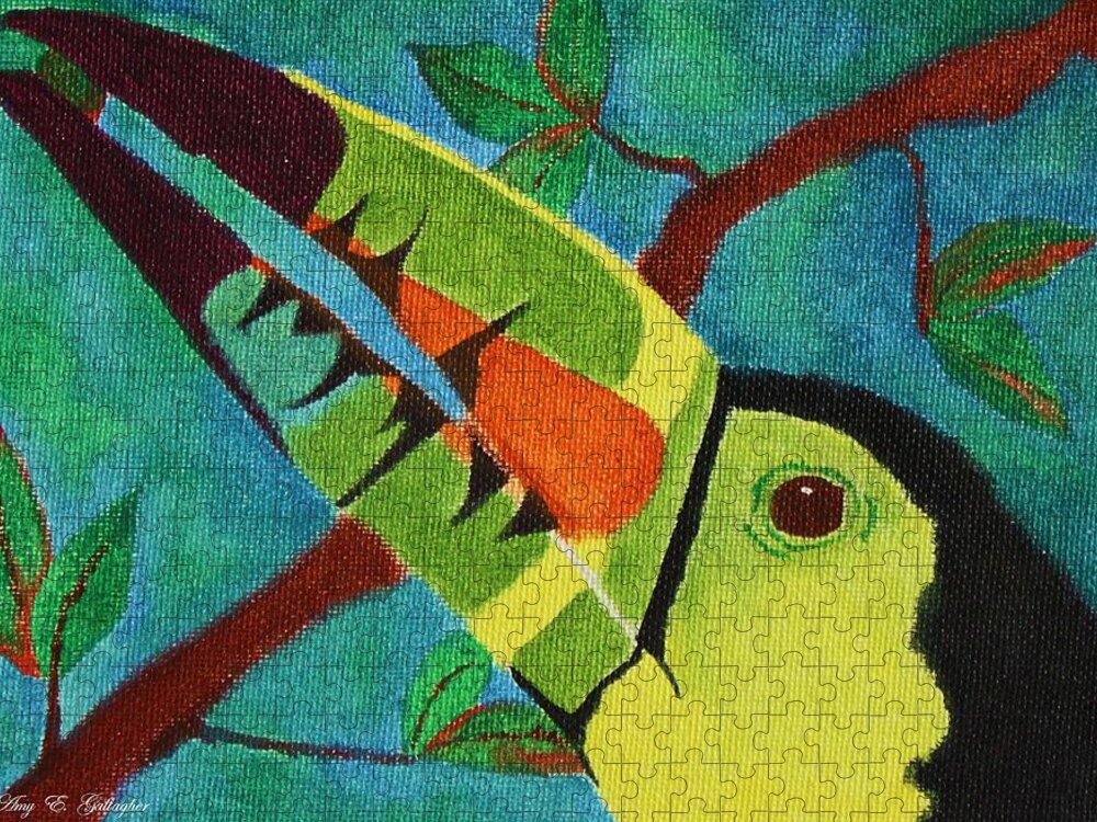 Keel-billed Toucan Jigsaw Puzzle featuring the painting Keel-Billed Toucan by Amy Gallagher