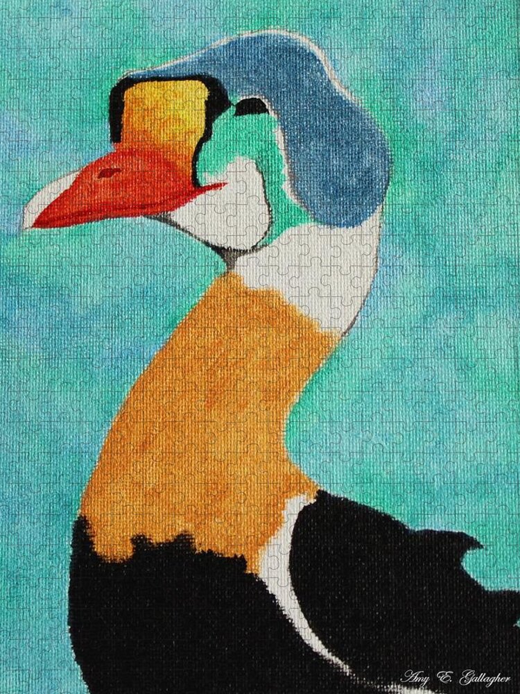 King Eider Jigsaw Puzzle featuring the painting King Eider by Amy Gallagher