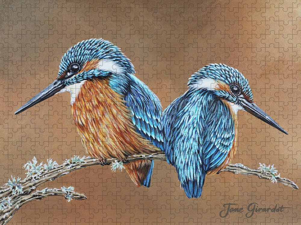 Kingfisher Jigsaw Puzzle featuring the painting Kingfishers by Jane Girardot