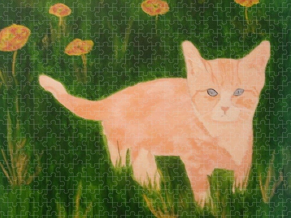 Cat Jigsaw Puzzle featuring the painting Kitty by Samantha Lusby