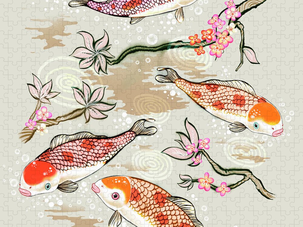 Animal Jigsaw Puzzle featuring the photograph Koi Fish Swimming In Pond by Ikon Ikon Images