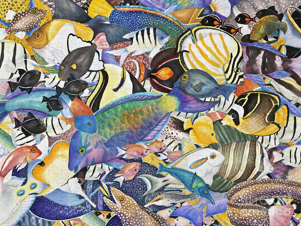 Fish Jigsaw Puzzle featuring the painting Kona Crowd by Lucy Arnold