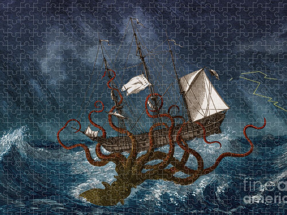 History Jigsaw Puzzle featuring the photograph Kraken Attacking Ship, 1700 by Science Source