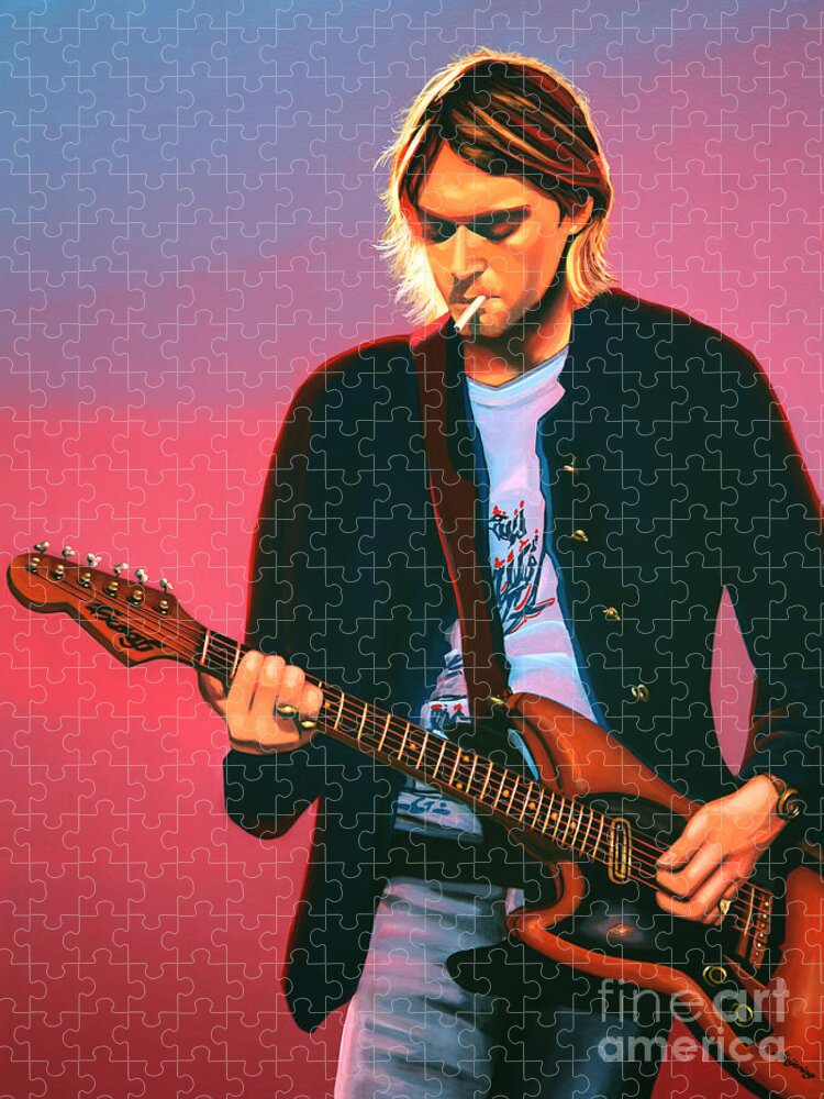 Kurt Cobain Jigsaw Puzzle featuring the painting Kurt Cobain in Nirvana Painting by Paul Meijering