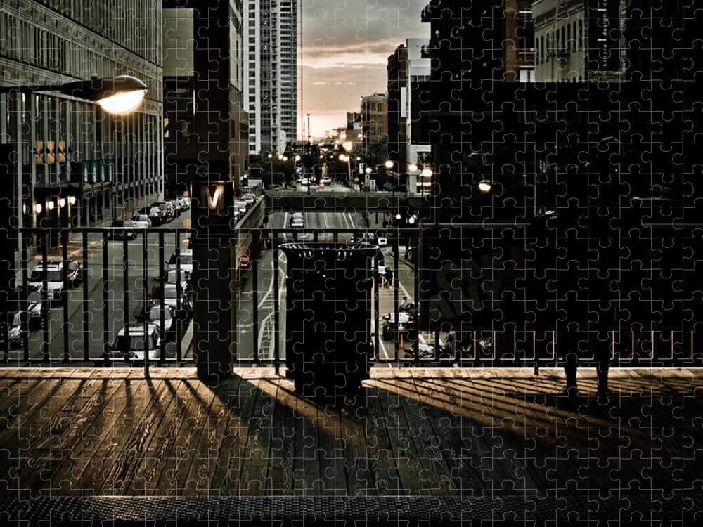 Chicago Jigsaw Puzzle featuring the photograph L Platform at Dusk by Anthony Doudt