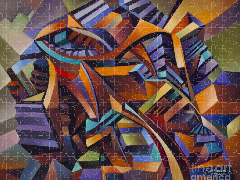 Abstract Jigsaw Puzzle featuring the painting Labrynth II by Ricardo Chavez-Mendez