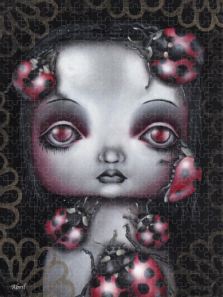 Lady Bug Jigsaw Puzzle featuring the painting Lady Bug Girl by Abril Andrade