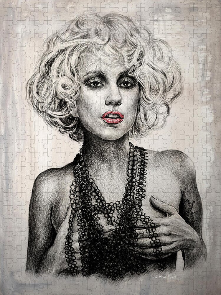 Lady Gaga Jigsaw Puzzle featuring the drawing Lady GaGa by Andrew Read