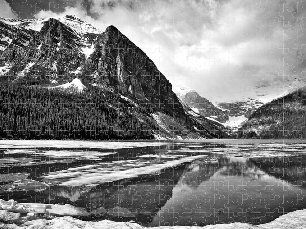 Lake Louise Jigsaw Puzzle featuring the photograph Lake Louise - Black and White #3 by Stuart Litoff