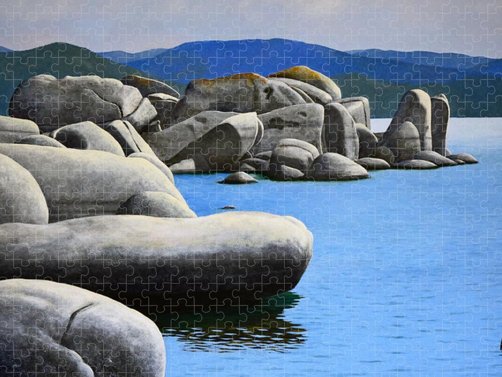 Lake Tahoe Rocky Cove Jigsaw Puzzle featuring the painting Lake Tahoe Rocky Cove by Frank Wilson