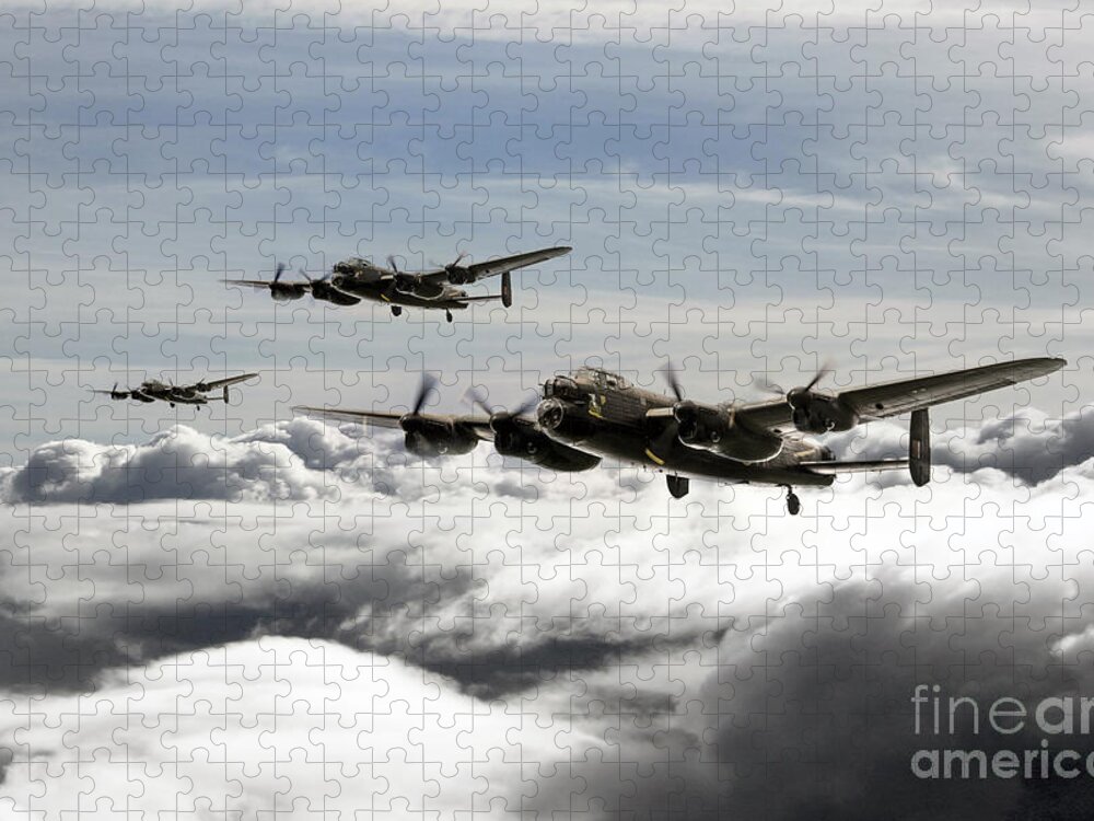 Lancaster Bomber Jigsaw Puzzle featuring the digital art Lancaster Squadron by Airpower Art