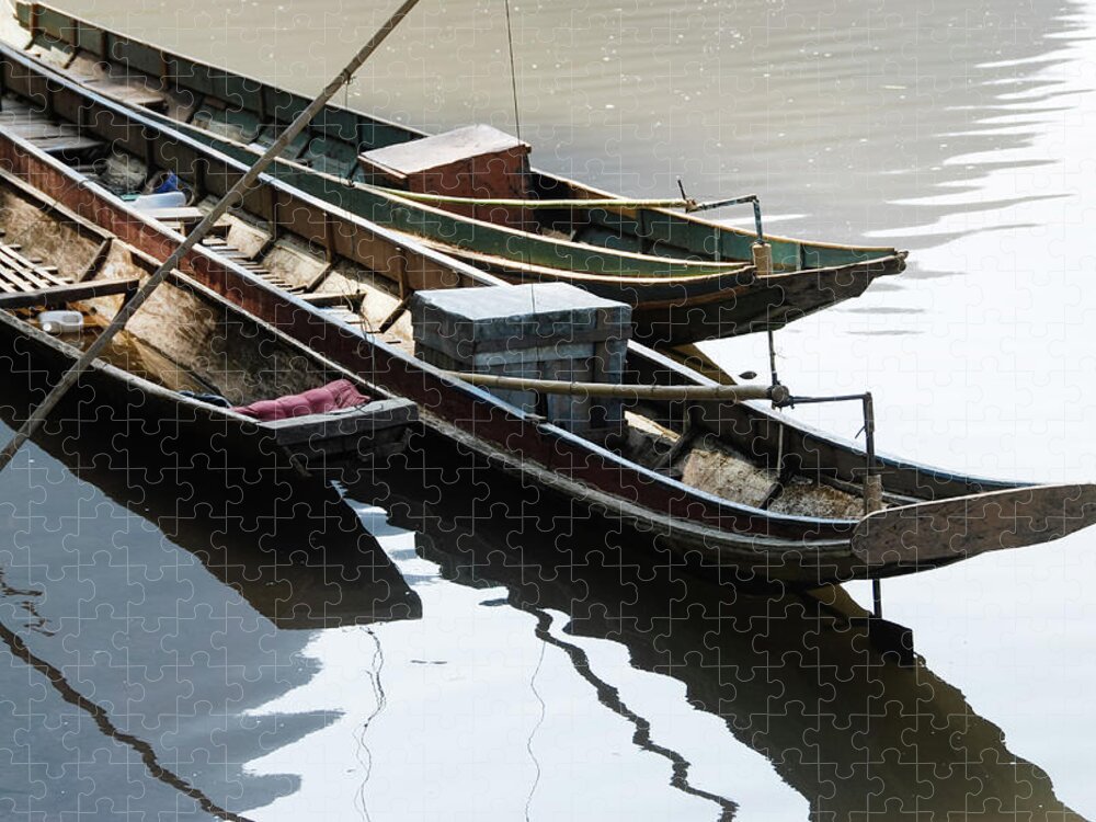 Chinese Culture Jigsaw Puzzle featuring the photograph Laotian Boats by T-immagini