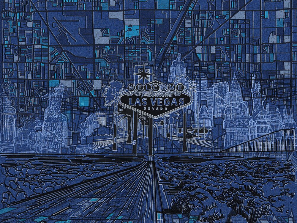 Las Vegas Jigsaw Puzzle featuring the painting Las Vegas Skyline by Bekim M