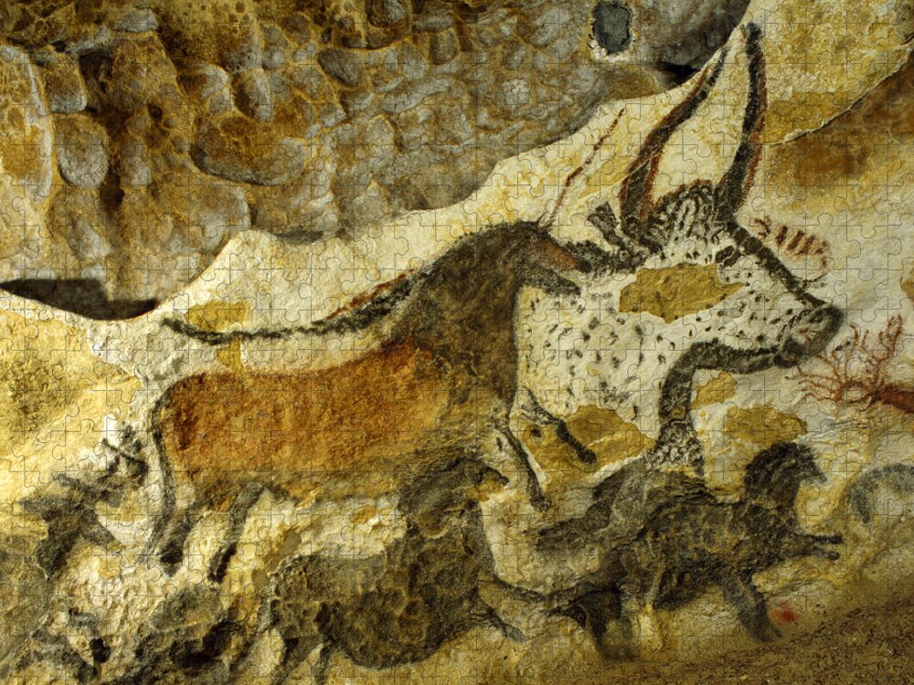 Lascaux Jigsaw Puzzle featuring the painting Lascaux Cave Painting by Jean Paul Ferrero and Jean Michel Labat
