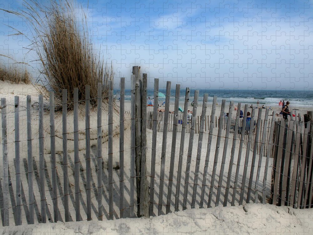 Landscapes Beach Art Sand Art Fence Wood Sky Blue Summertime Ocean Jigsaw Puzzle featuring the photograph Last summer by Linda Sannuti