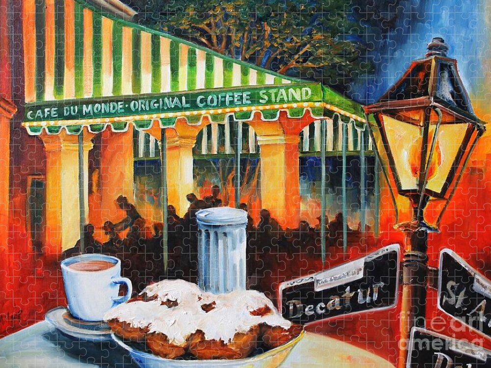 New Orleans Jigsaw Puzzle featuring the painting Late at Cafe Du Monde by Diane Millsap