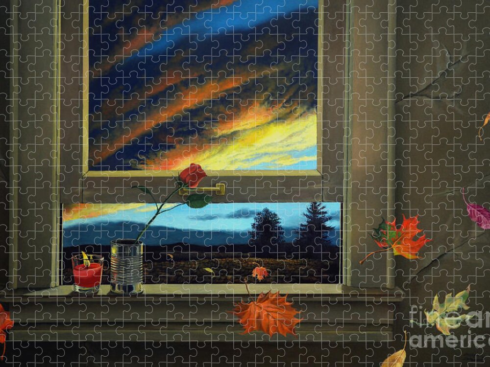 Rose Jigsaw Puzzle featuring the painting Late Autumn Breeze by Christopher Shellhammer by Christopher Shellhammer