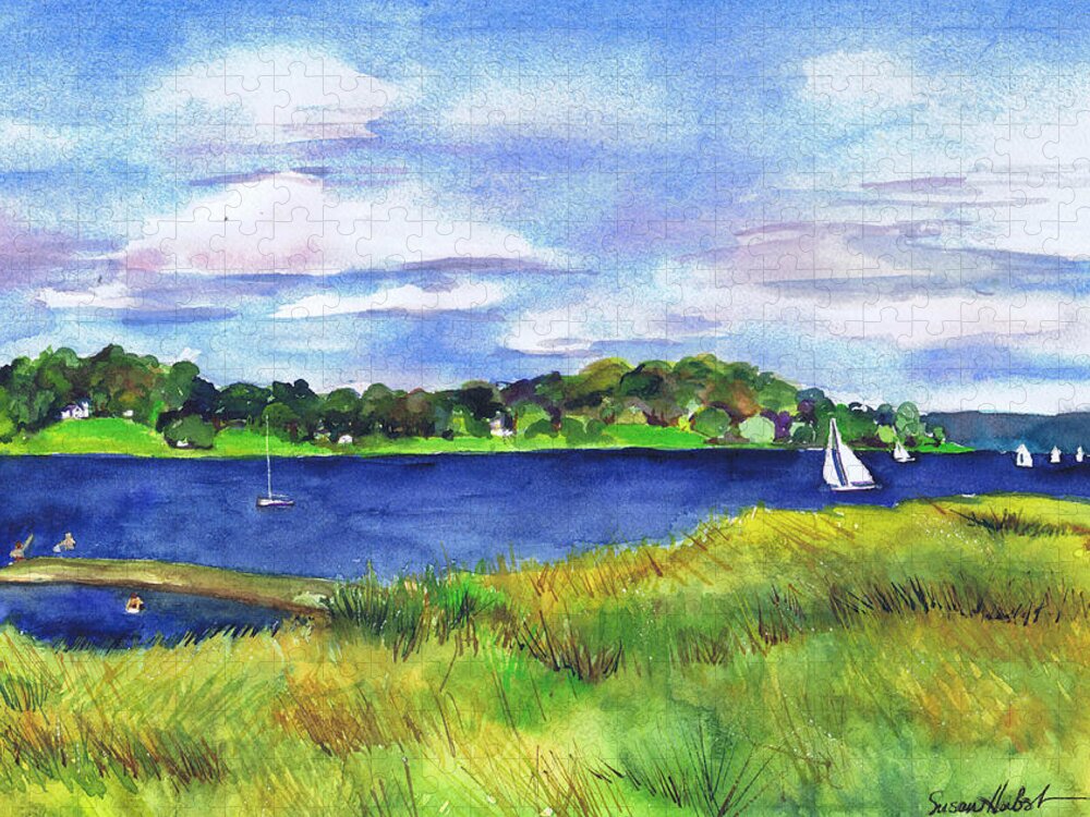 Seascape Jigsaw Puzzle featuring the painting Late Summer Marsh Oyster Bay by Susan Herbst