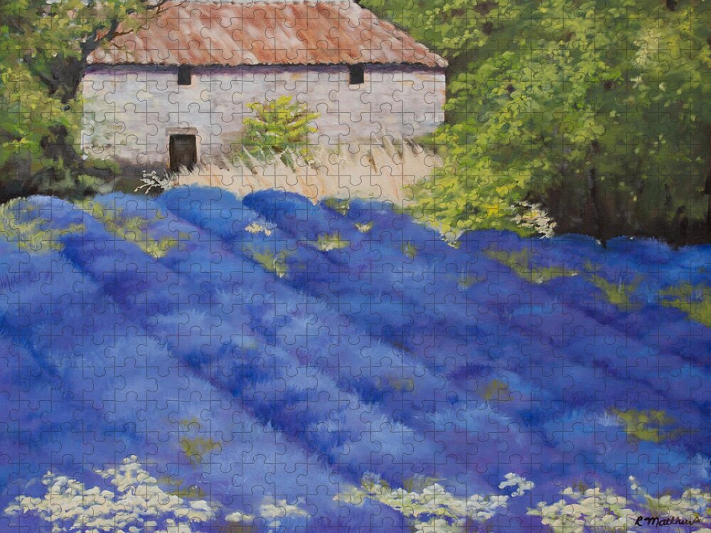 Lavender Jigsaw Puzzle featuring the painting Lavender Fields by Rebecca Matthews