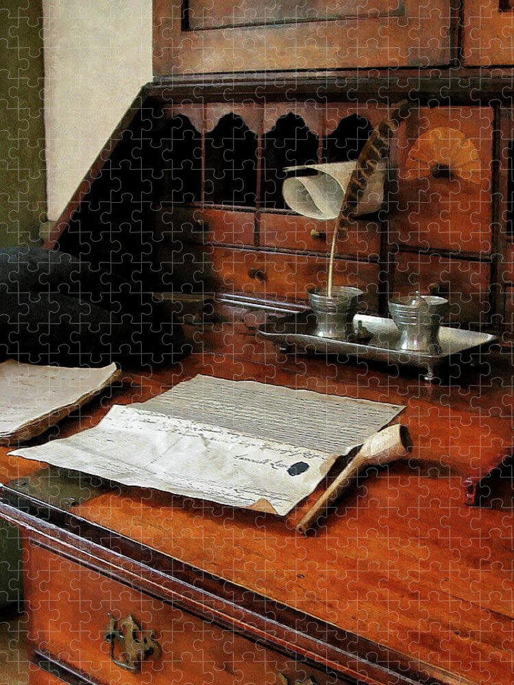 Lawyer Jigsaw Puzzle featuring the photograph Lawyer - Quill Papers and Pipe by Susan Savad