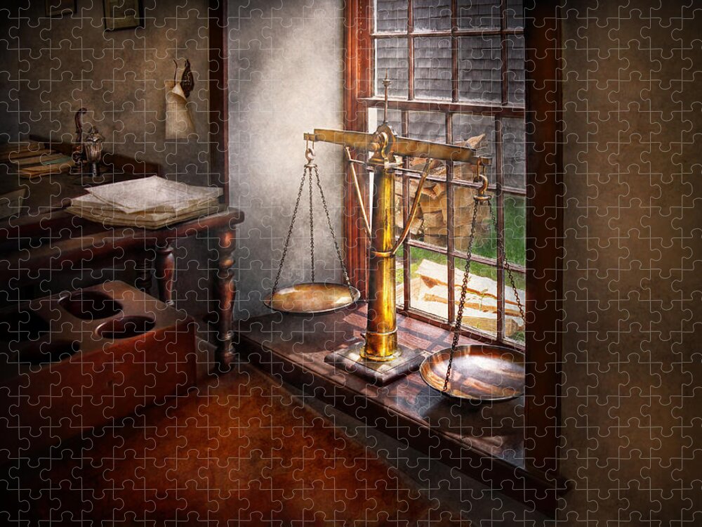 Hdr Jigsaw Puzzle featuring the photograph Lawyer - Scales of Justice by Mike Savad