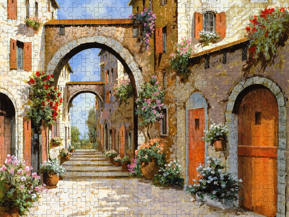 Landscape Jigsaw Puzzle featuring the painting Le Porte Rosse Sulla Strada by Guido Borelli