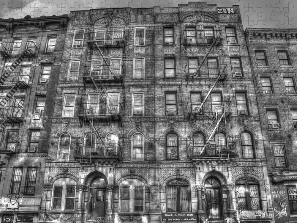 Led Zeppelin Jigsaw Puzzle featuring the photograph Led Zeppelin Physical Graffiti Building in Black and White by Randy Aveille
