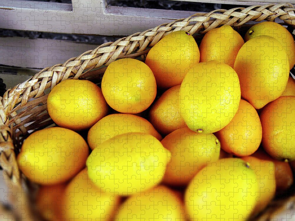 Lifestyles Jigsaw Puzzle featuring the photograph Lemons In A Basket by Bauhaus1000