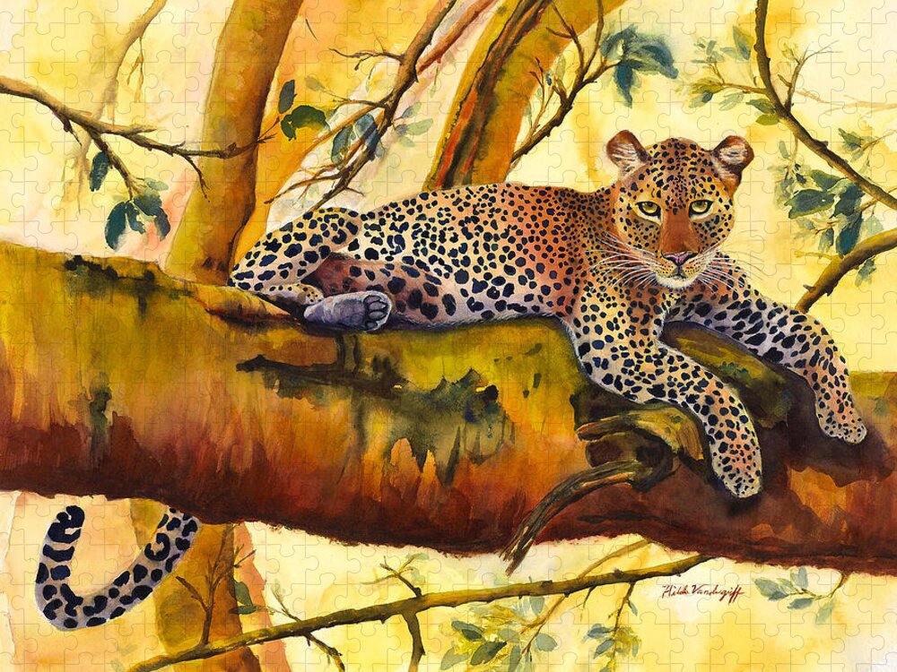 Leopard Jigsaw Puzzle featuring the painting Leopard by Hilda Vandergriff