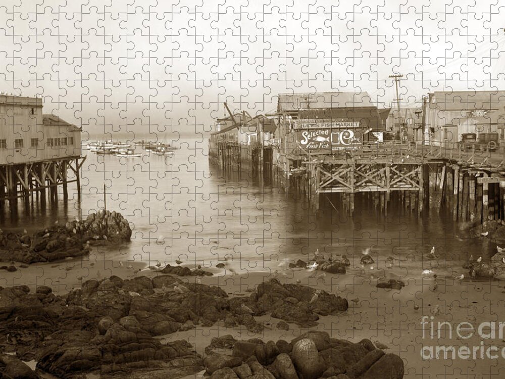 Lewis Fish Jigsaw Puzzle featuring the photograph Lewis Fish Market Selected Fresh Fish and Swains Fish Market Monterey 1929 by Monterey County Historical Society