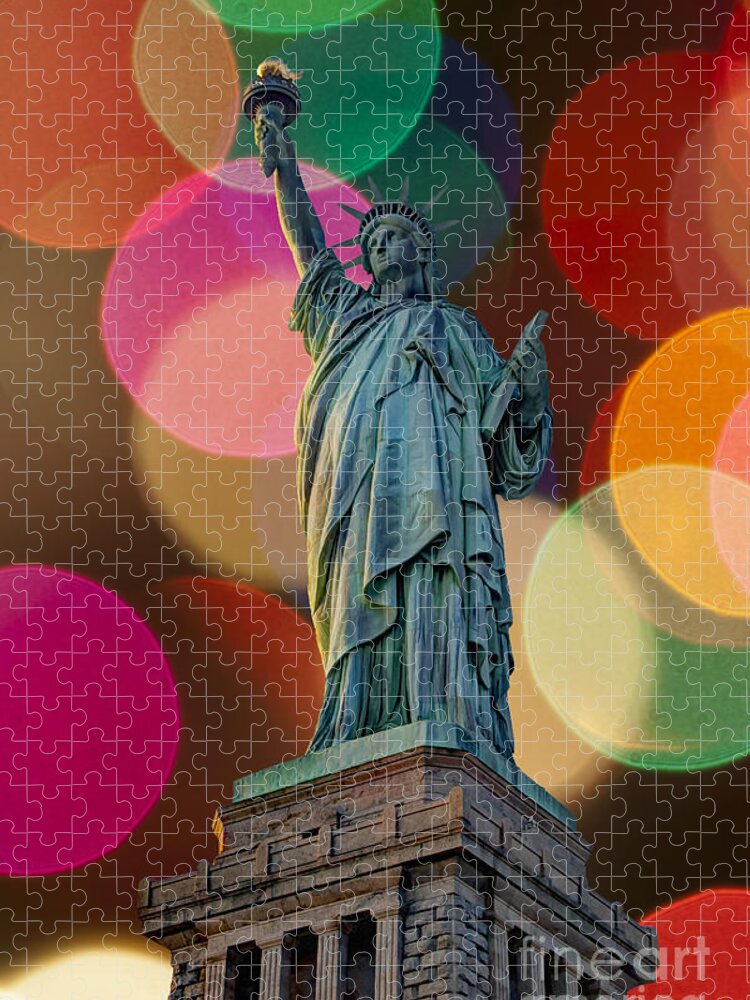 Statue Of Liberty Jigsaw Puzzle featuring the photograph Liberty Bokeh by Steve Purnell
