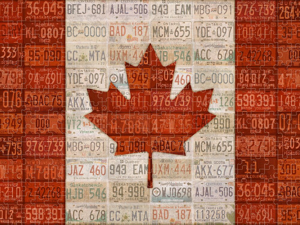 License Plate Jigsaw Puzzle featuring the mixed media License Plate Art Flag of Canada by Design Turnpike
