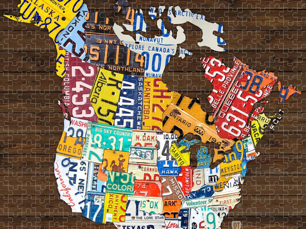 Chicago Blackhawks Hockey Team Vintage Logo Made from old recycled Illinois  License Plates Red Jigsaw Puzzle by Design Turnpike - Pixels