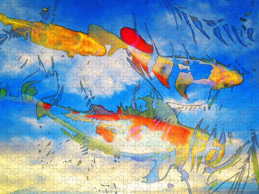 Koi Jigsaw Puzzle featuring the painting Life Is But A Dream - Koi Fish Art by Sharon Cummings