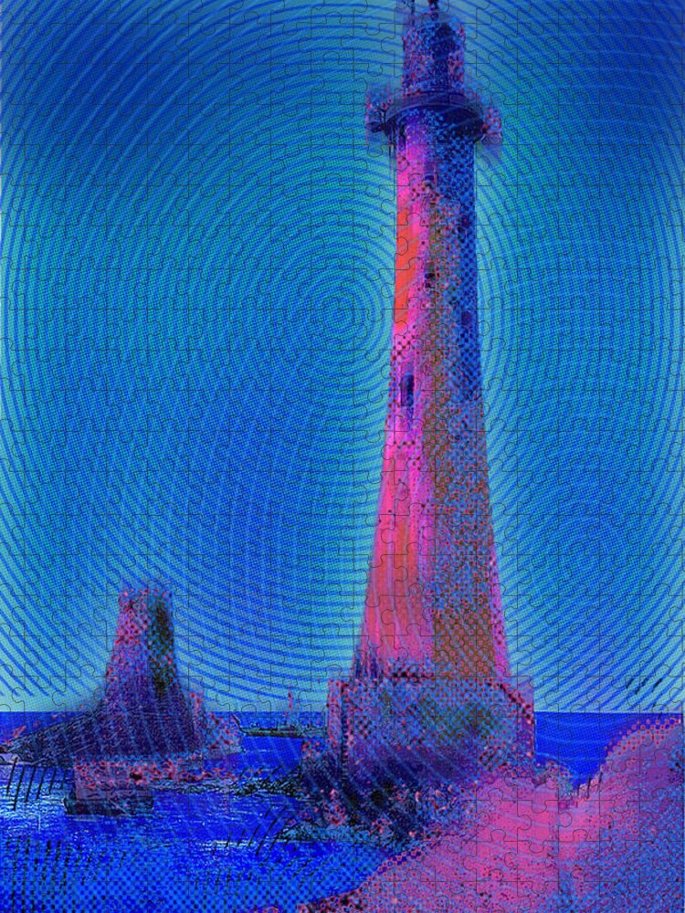Lighthouse Jigsaw Puzzle featuring the painting Light House At Sunset 1 by Tony Rubino