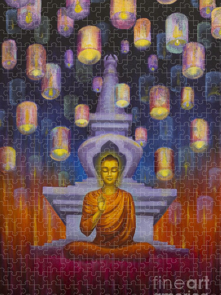 Buddha Jigsaw Puzzle featuring the painting Light of Buddha by Yuliya Glavnaya