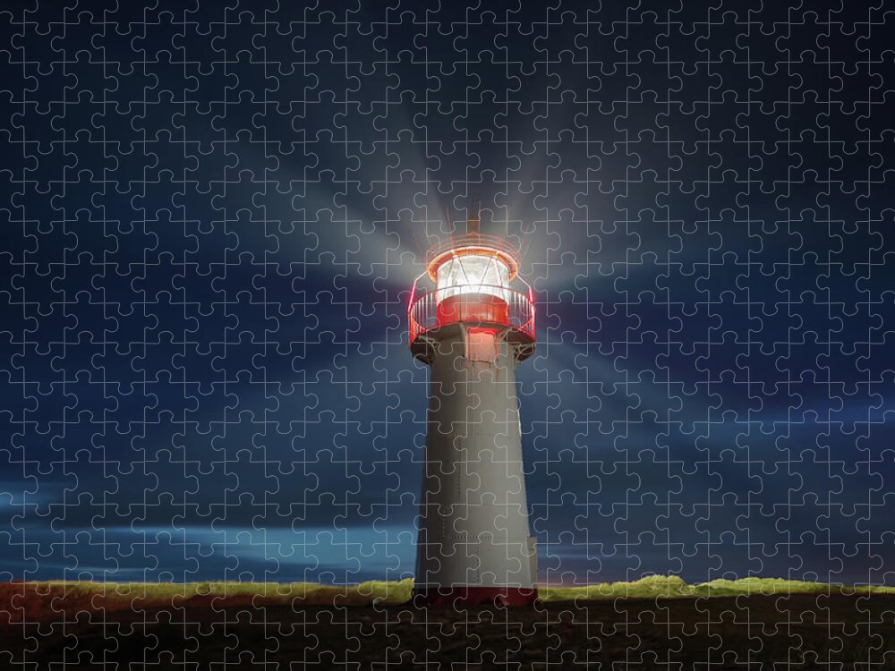Outdoors Jigsaw Puzzle featuring the photograph Lighthouse At Night by Siegfried Layda