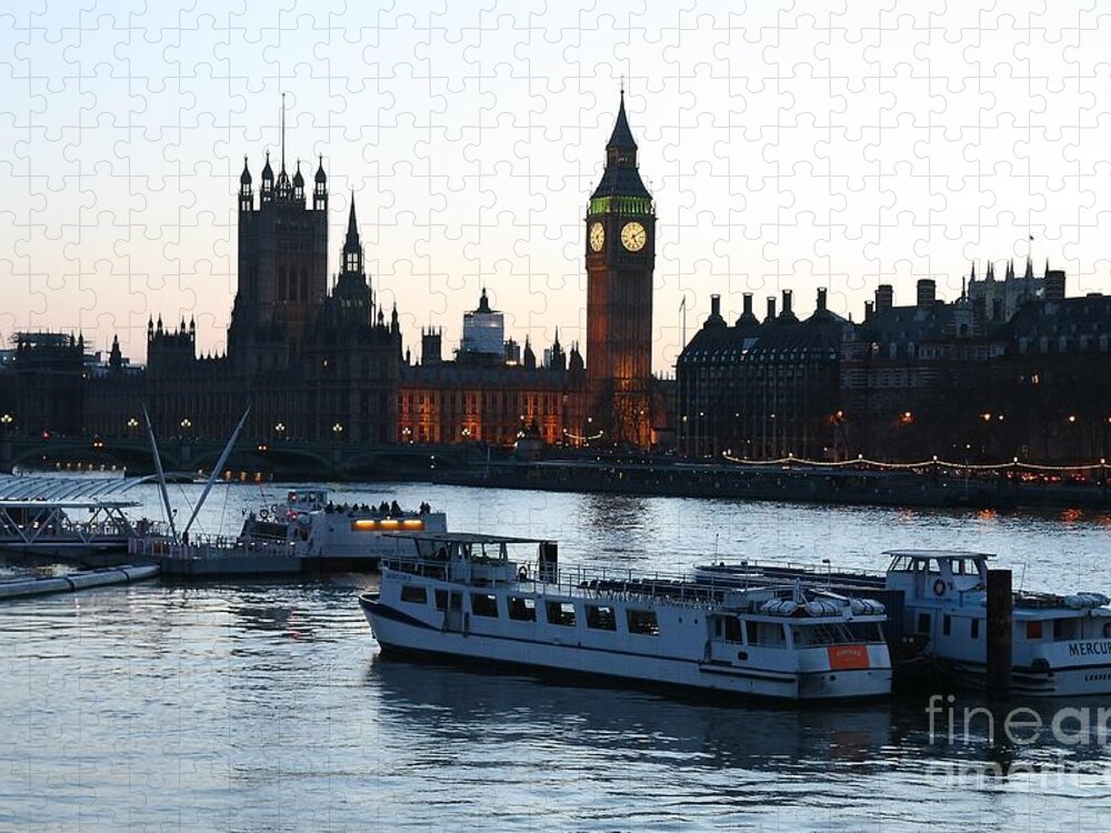 London Jigsaw Puzzle featuring the photograph Lighting Up Time on the Thames by Jeremy Hayden