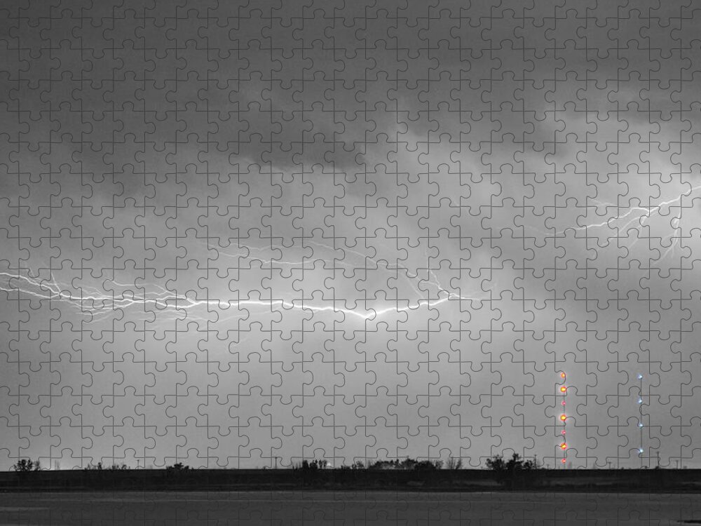 Lightning Jigsaw Puzzle featuring the photograph Lightning Bolting Across the Sky BWSC by James BO Insogna