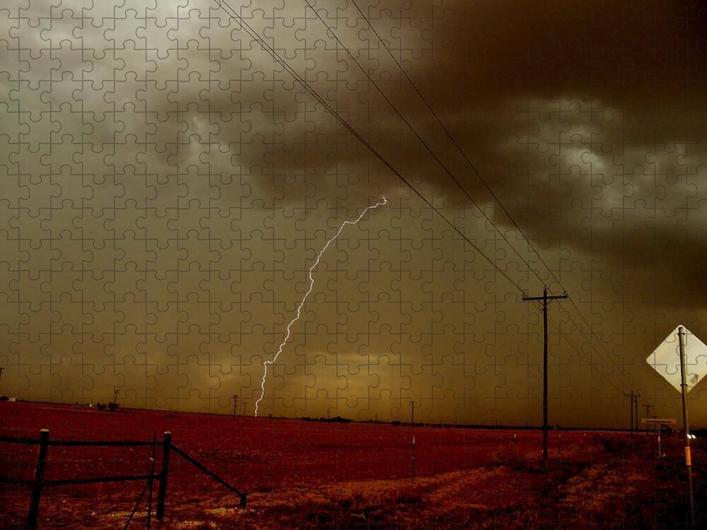 Lightning Jigsaw Puzzle featuring the photograph Lightning Strike in Oil Country by Ed Sweeney
