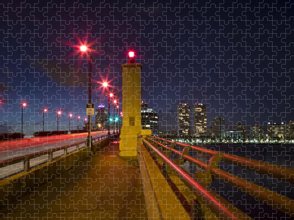 Clouds Jigsaw Puzzle featuring the photograph Lights at Night by Debra and Dave Vanderlaan