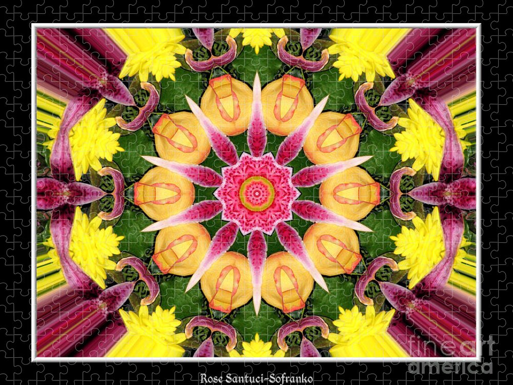 Lily Jigsaw Puzzle featuring the photograph Lily and Chrysanthemums flower Kaleidoscope by Rose Santuci-Sofranko