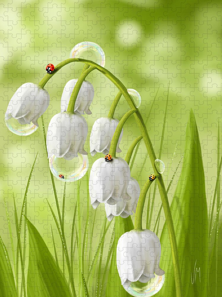 Nature Jigsaw Puzzle featuring the painting Lily of the valley by Veronica Minozzi