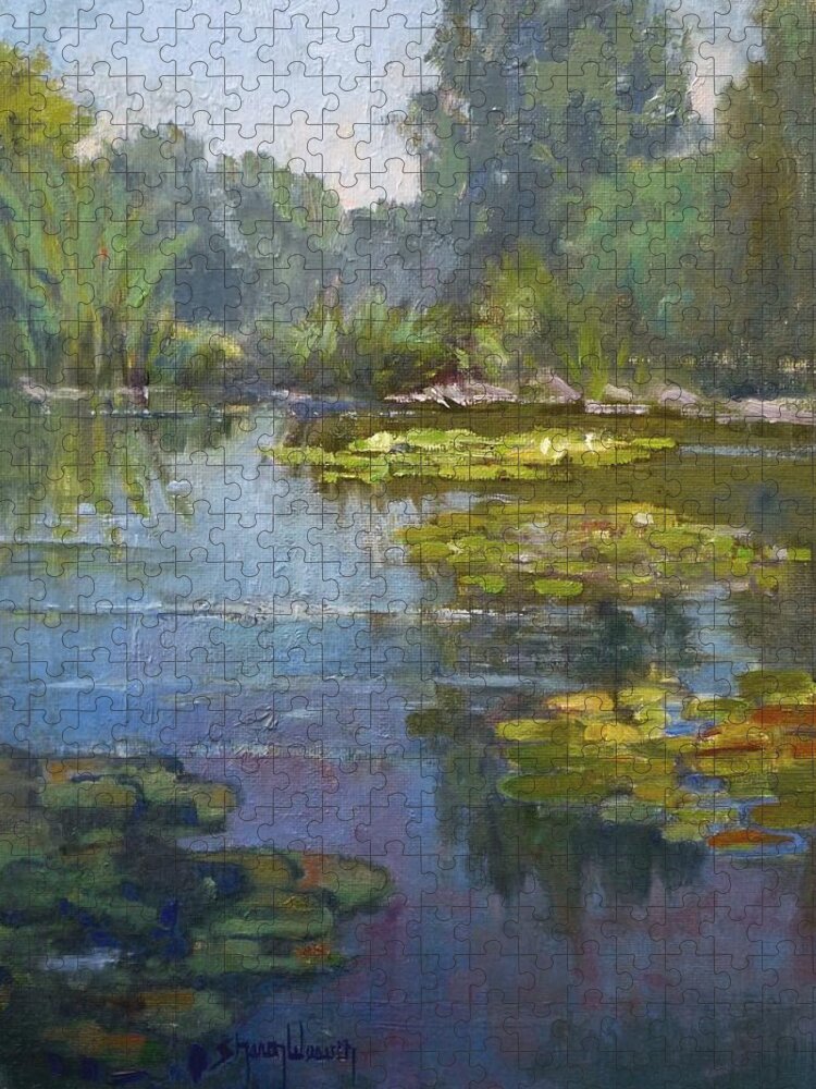 Lily Pond Jigsaw Puzzle featuring the painting Lily Pond by Sharon Weaver