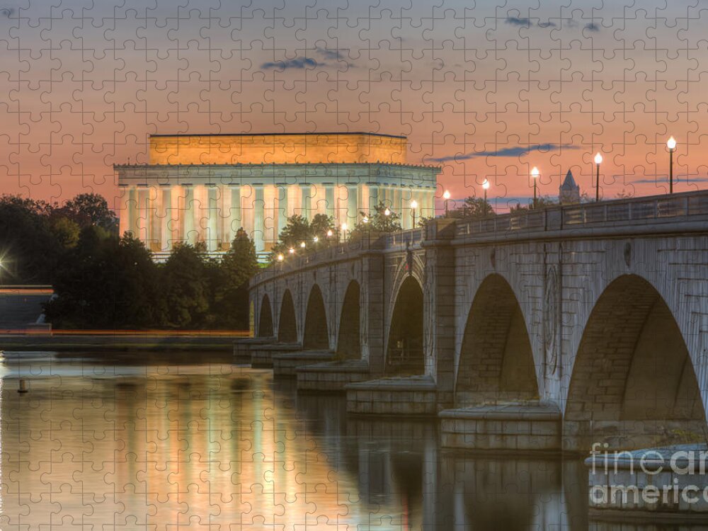 Clarence Holmes Jigsaw Puzzle featuring the photograph Lincoln Memorial and Arlington Memorial Bridge at Dawn I by Clarence Holmes