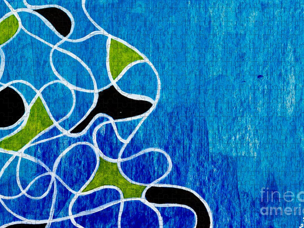 Blue Jigsaw Puzzle featuring the painting Linework blue by Stefanie Forck