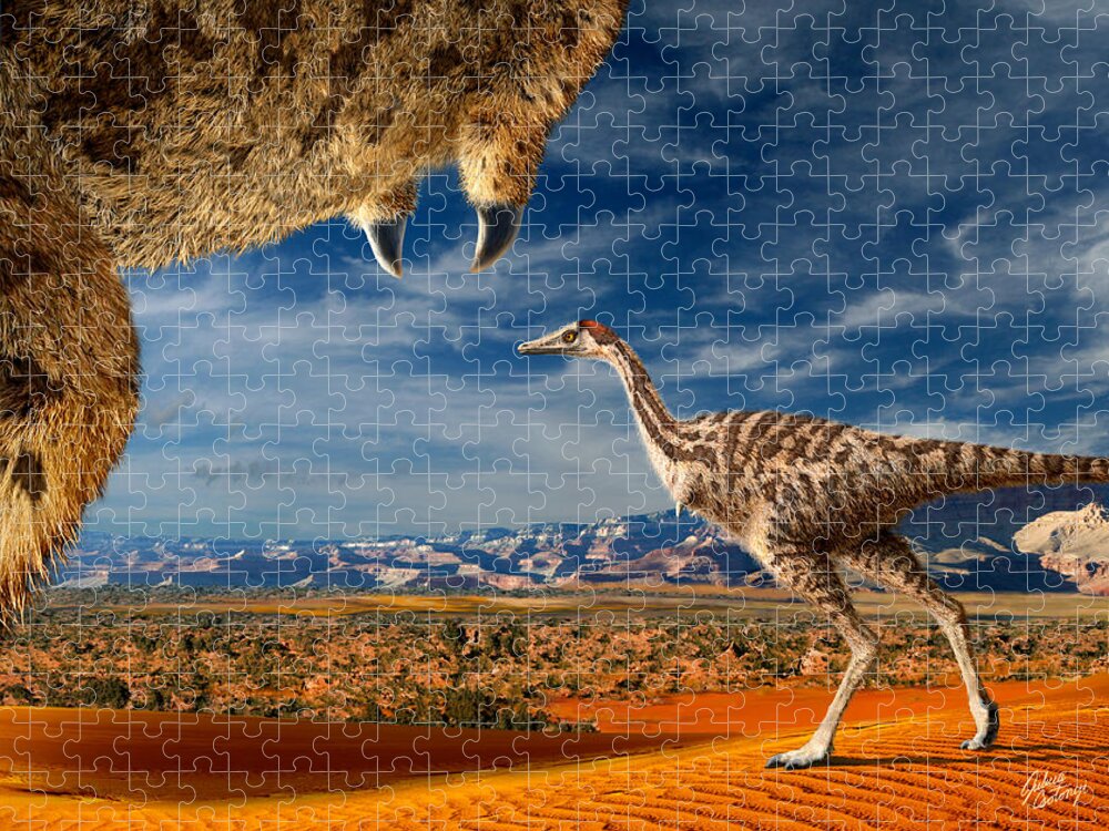 Dinosaur Jigsaw Puzzle featuring the digital art Linhenykus by Julius Csotonyi