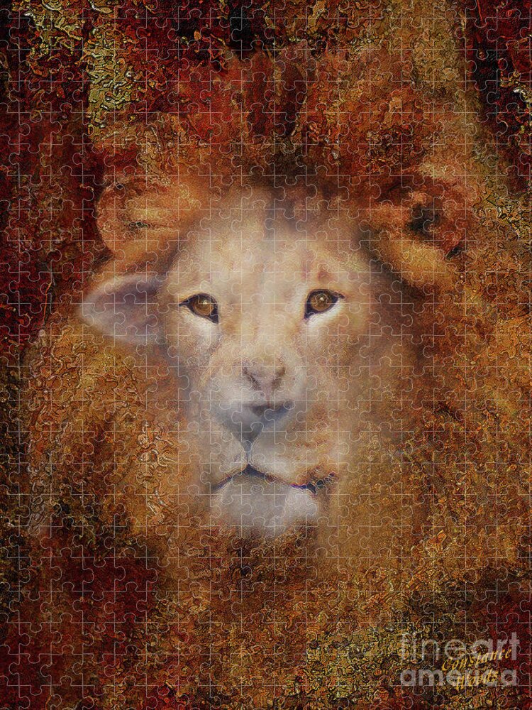 Lion Jigsaw Puzzle featuring the digital art Lion Lamb Face by Constance Woods