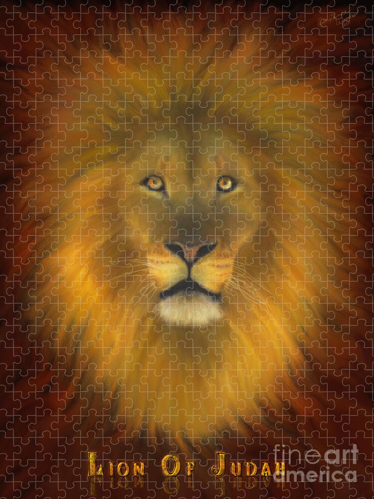 Lion Print Jigsaw Puzzle featuring the painting Lion of Judah Fire In His Eyes 2 by Constance Woods