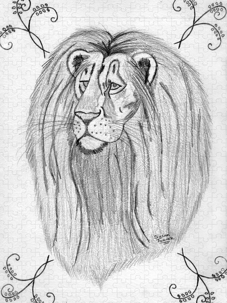 Lion Pencil Jigsaw Puzzle featuring the drawing Lion by Susan Turner Soulis